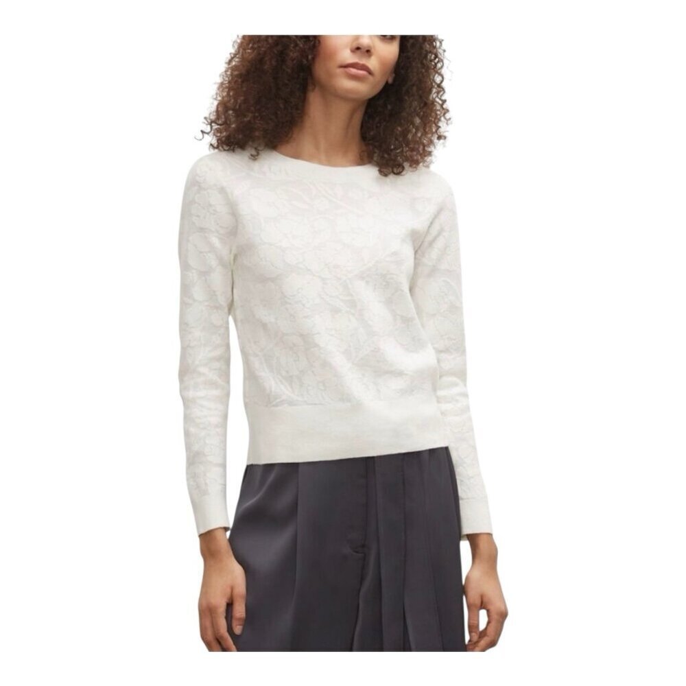 Club Monaco Floral Jacquard Sweater Chandails Size XL White Quiet Luxury NWT